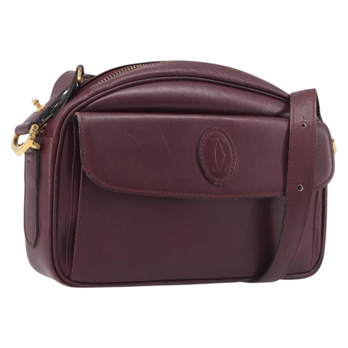 Cartier Must Line Shoulder Bag Leather Bordeaux Gold Auth hk4144