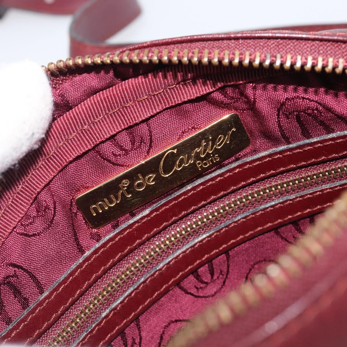 Cartier Must Line Shoulder Bag Leather Bordeaux Gold Auth hk4144