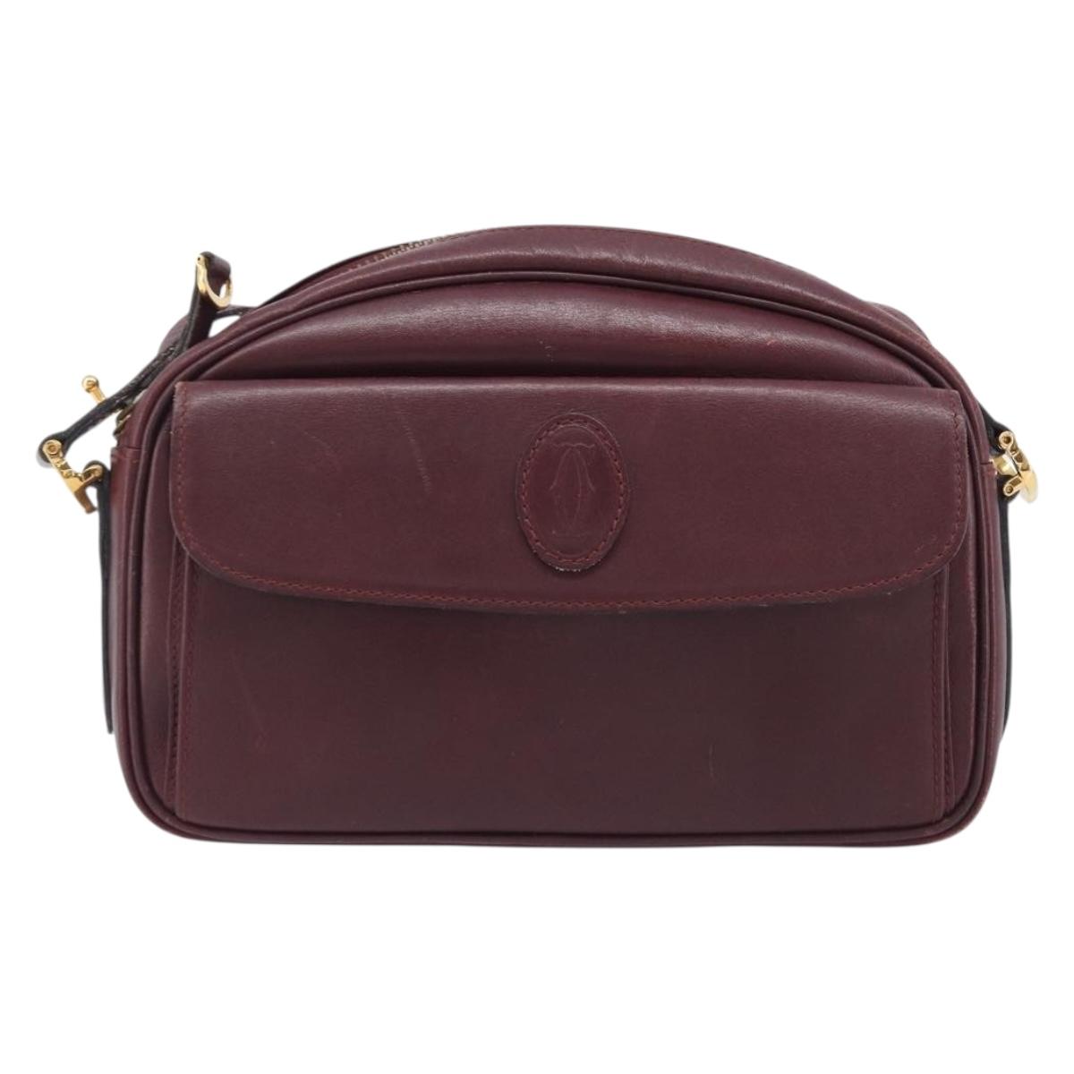 Cartier Must Line Shoulder Bag Leather Bordeaux Gold Auth hk4144