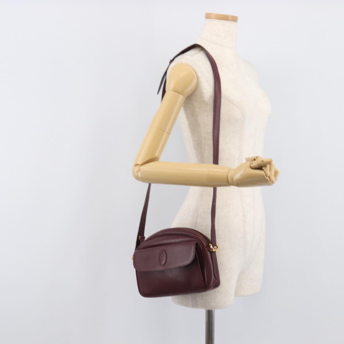 Cartier Must Line Shoulder Bag Leather Bordeaux Gold Auth hk4144