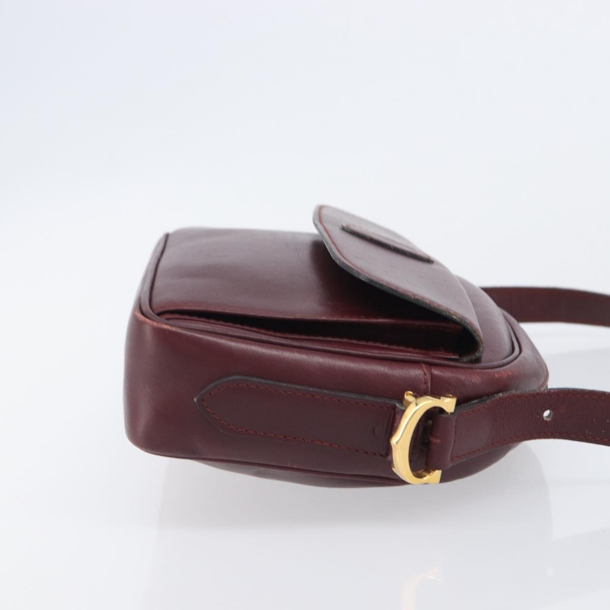 Cartier Must Line Shoulder Bag Leather Bordeaux Gold Auth hk4144