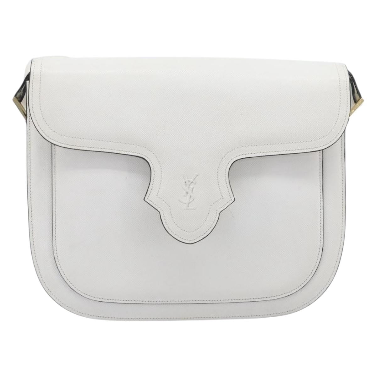 Saint Laurent Shoulder Bag Leather White Gold Auth hk4148A