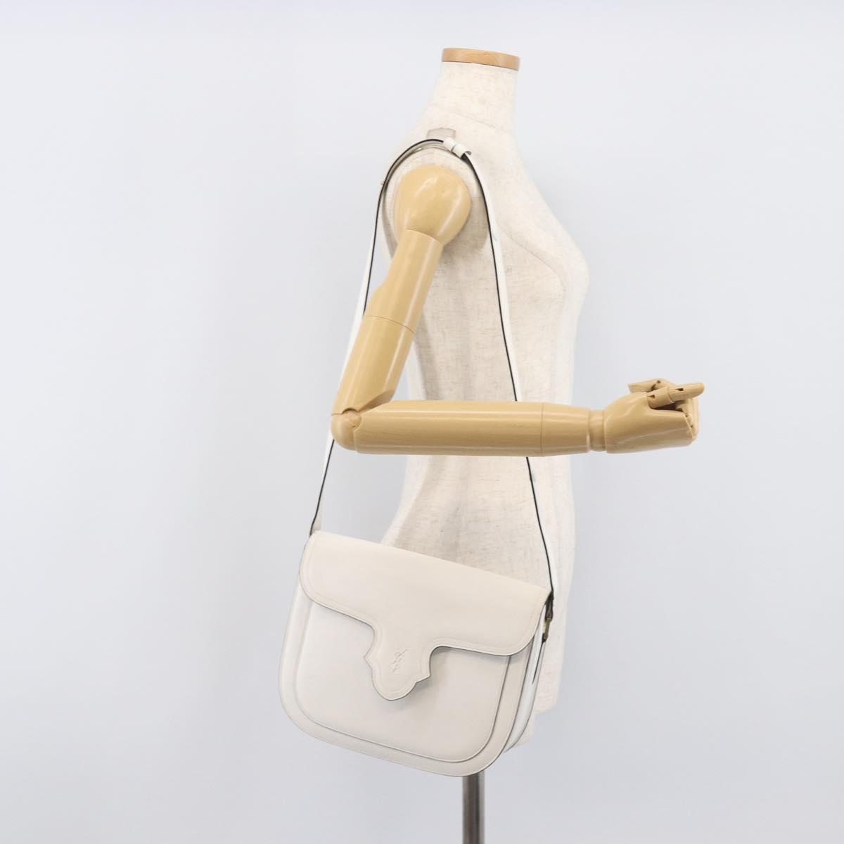 Saint Laurent Shoulder Bag Leather White Gold Auth hk4148A