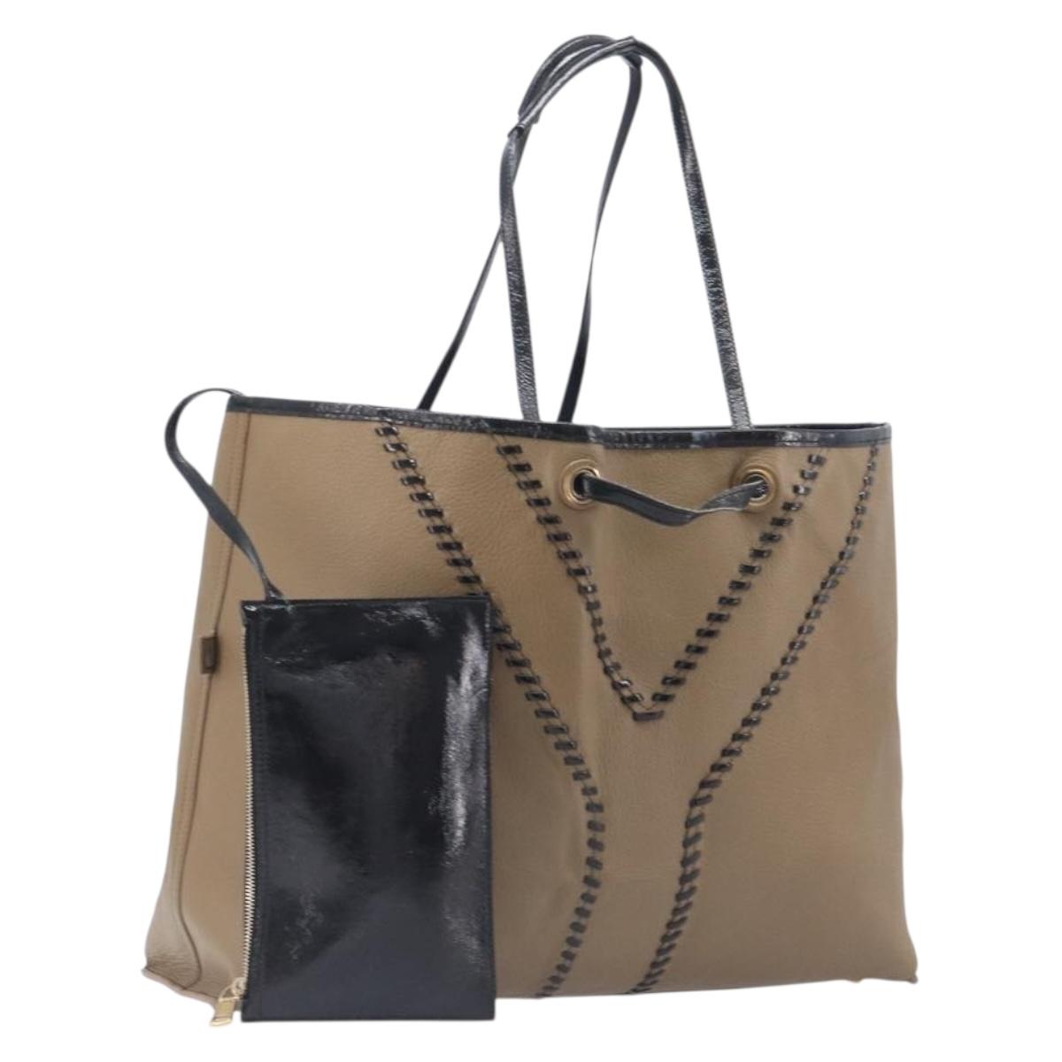 Saint Laurent Reversible Tote Bag Patent leather Beige Gold 265702 Auth hk4150