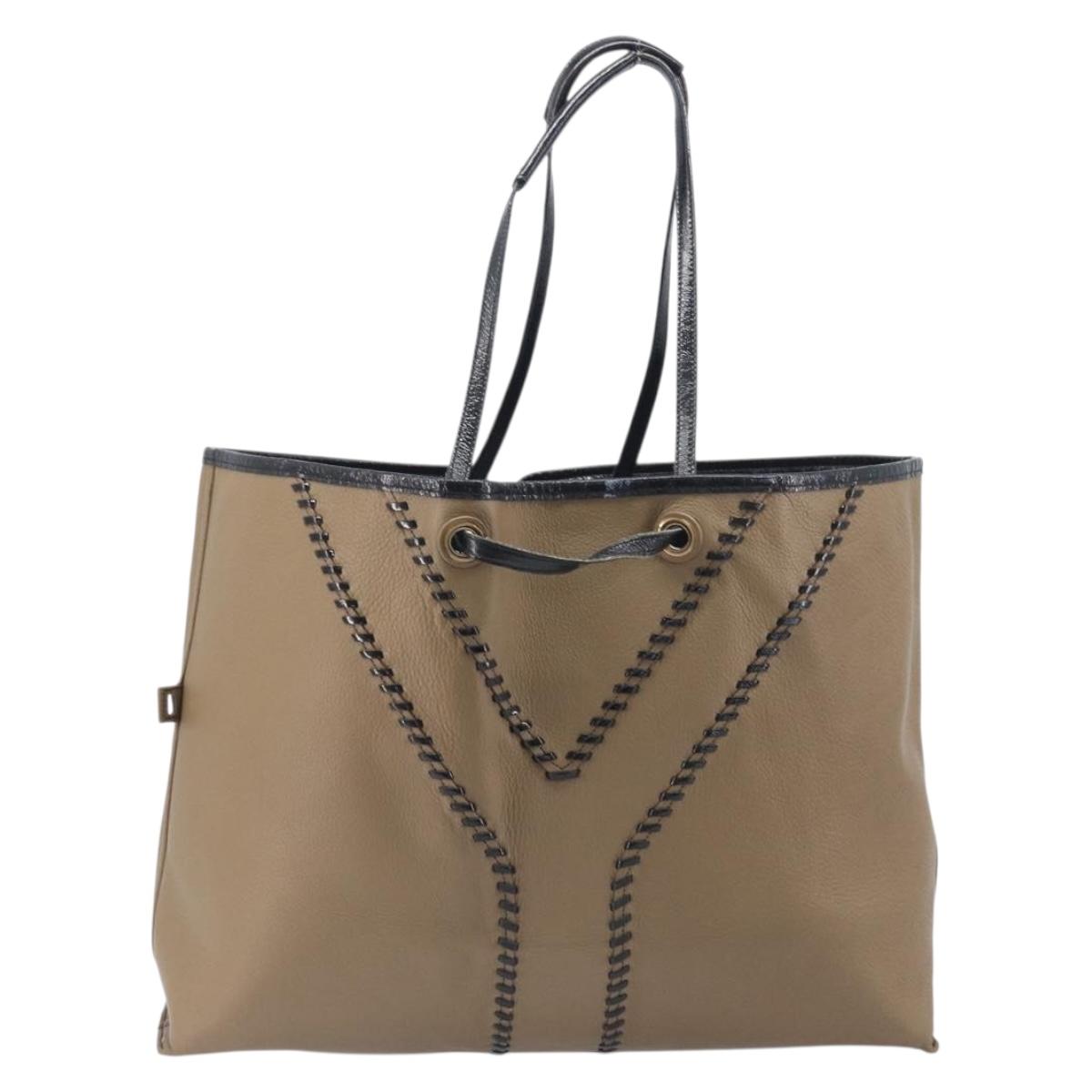 Saint Laurent Reversible Tote Bag Patent leather Beige Gold 265702 Auth hk4150