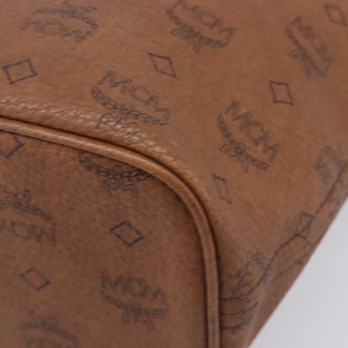 MCM Logogram Vicetos Tote Bag PVC Brown Gold Auth hk4152