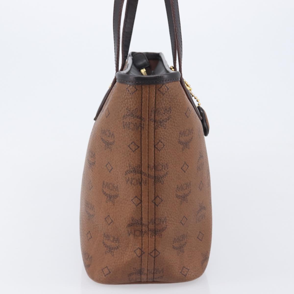 MCM Logogram Vicetos Tote Bag PVC Brown Gold Auth hk4152