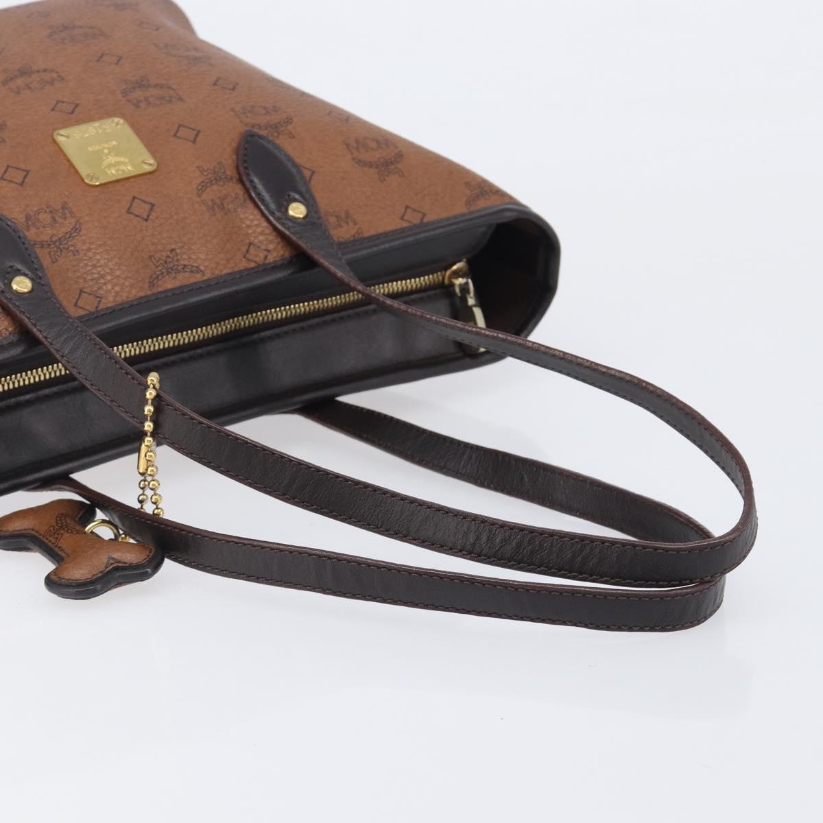 MCM Logogram Vicetos Tote Bag PVC Brown Gold Auth hk4152