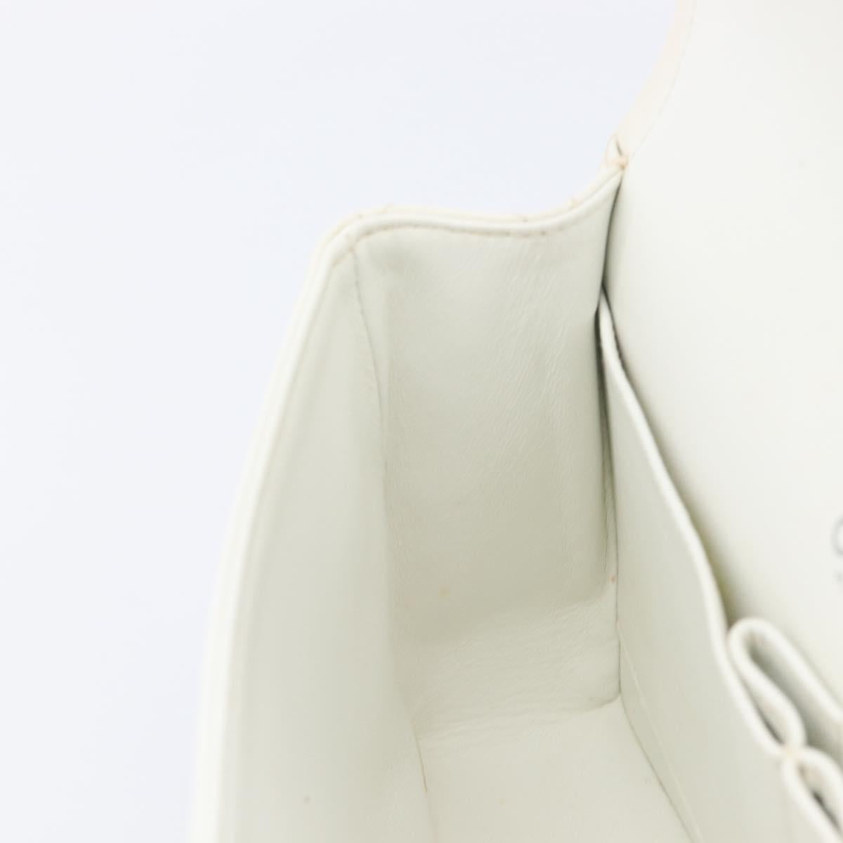CHANEL Matelasse Double Flap Chain Bag Lamb Skin White Silver CC Auth hk4154V