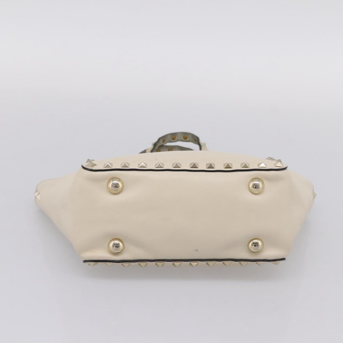 Valentino Studs Hand Bag Leather Ivory Gold Auth hk4155