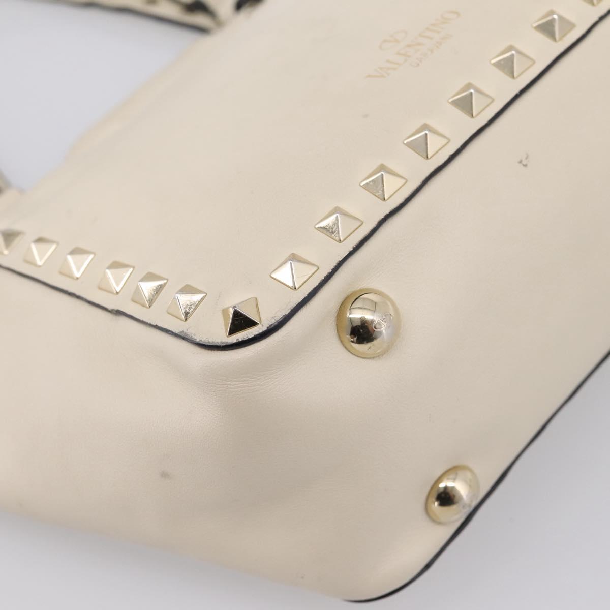 Valentino Studs Hand Bag Leather Ivory Gold Auth hk4155