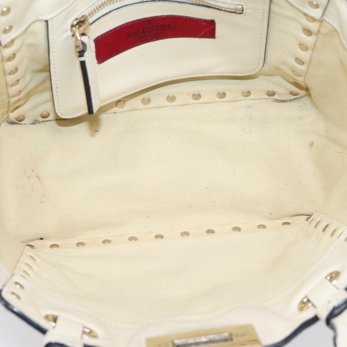 Valentino Studs Hand Bag Leather Ivory Gold Auth hk4155