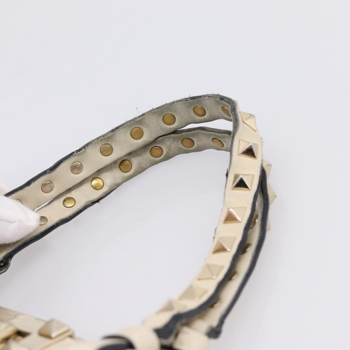 Valentino Studs Hand Bag Leather Ivory Gold Auth hk4155