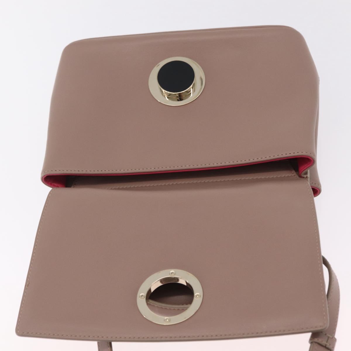 BVLGARI Duet Hand Bag Leather 2way Beige Gold Auth hk4163A
