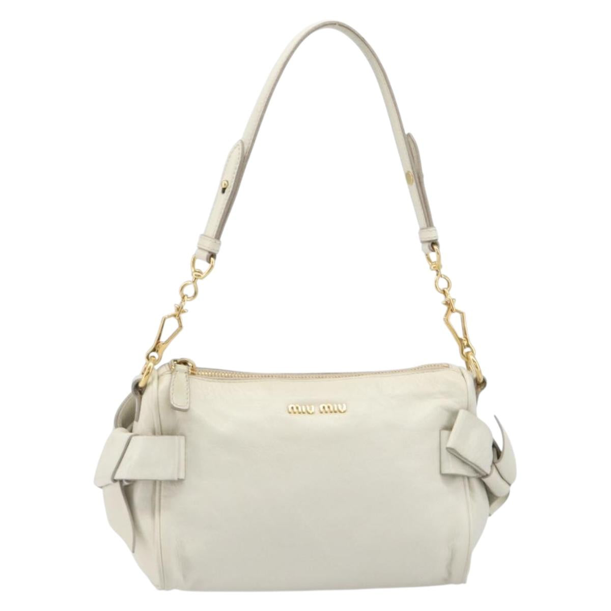 Miu Miu Hand Bag Leather White Gold Auth hk4200V