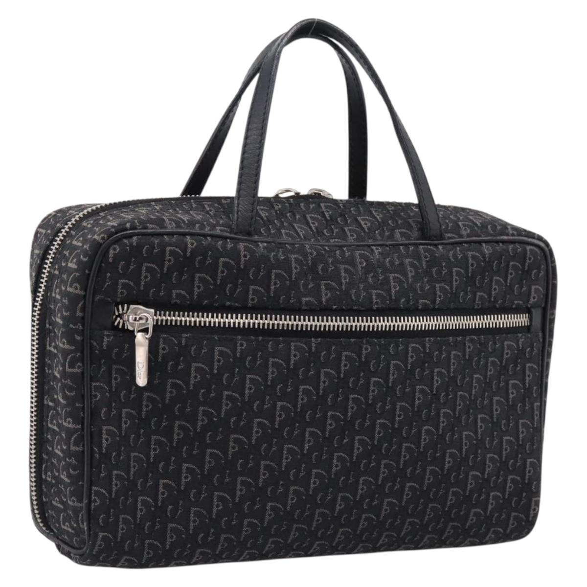 Christian Dior Trotter Canvas Hand Bag Black Silver Auth hk4206A
