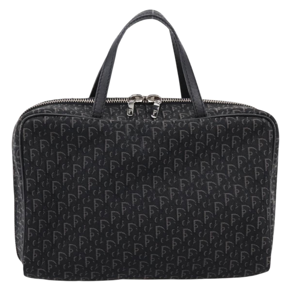 Christian Dior Trotter Canvas Hand Bag Black Silver Auth hk4206A