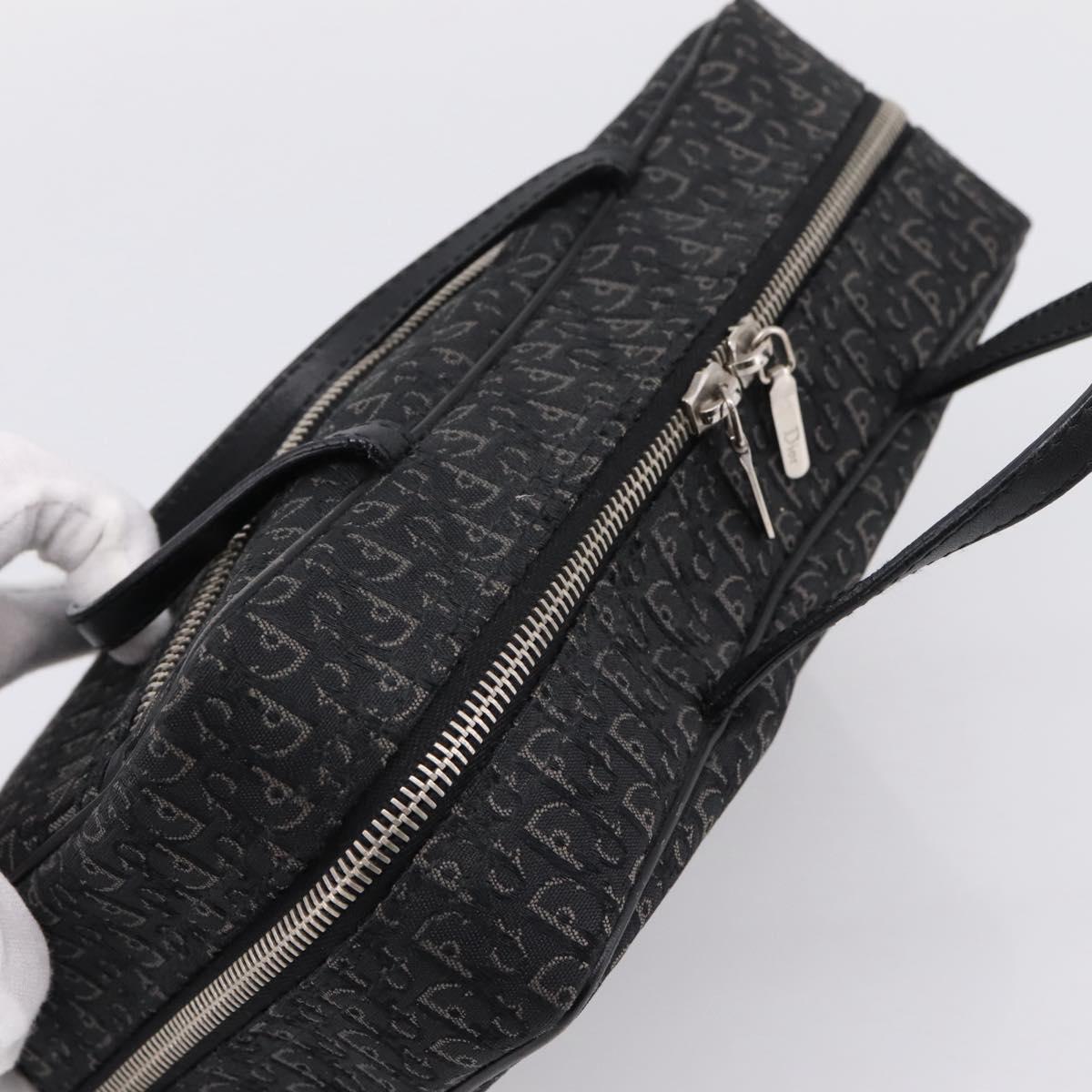 Christian Dior Trotter Canvas Hand Bag Black Silver Auth hk4206A