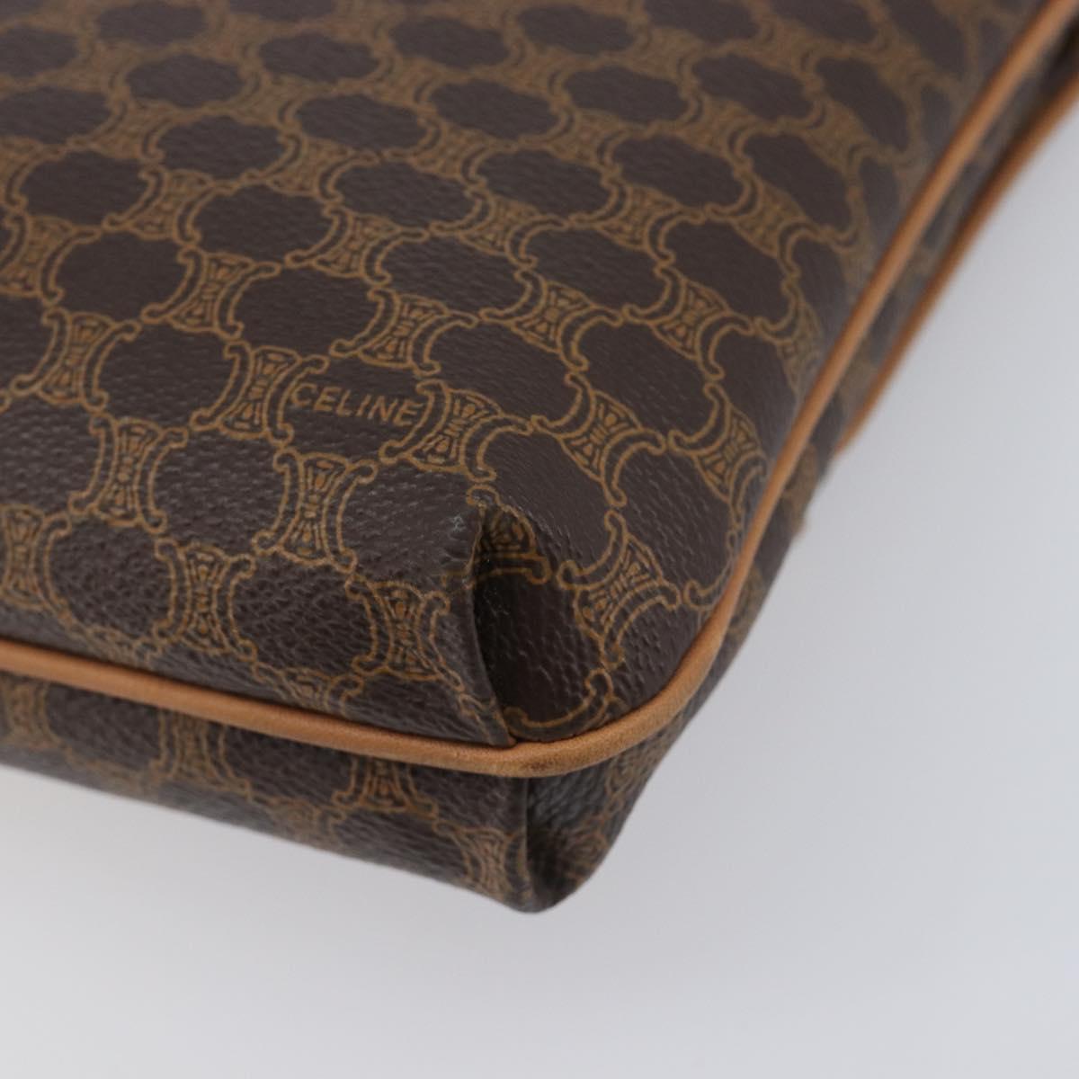 CELINE Macadam Canvas Clutch Bag PVC Leather Brown Gold Auth hk4208