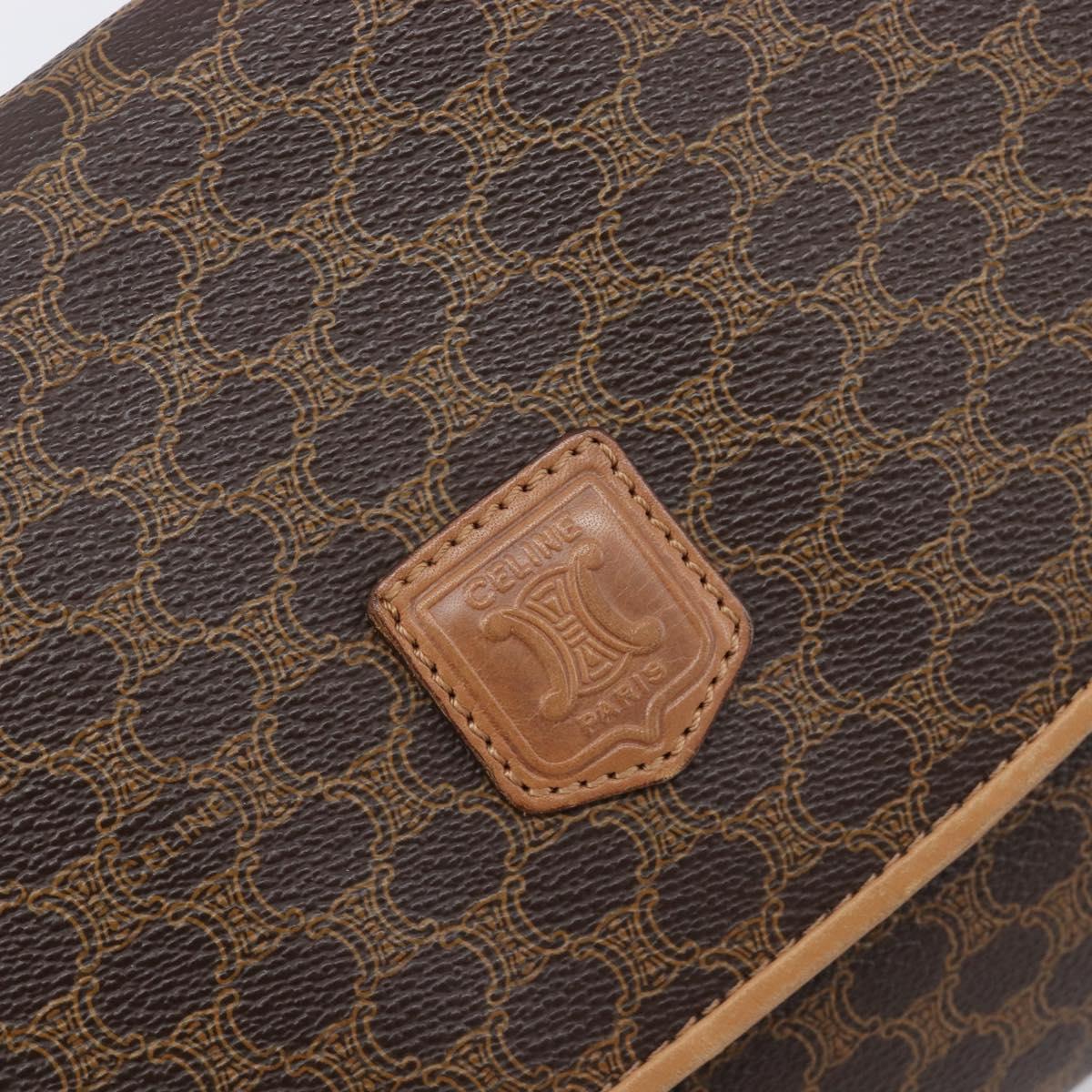 CELINE Macadam Canvas Clutch Bag PVC Leather Brown Gold Auth hk4208