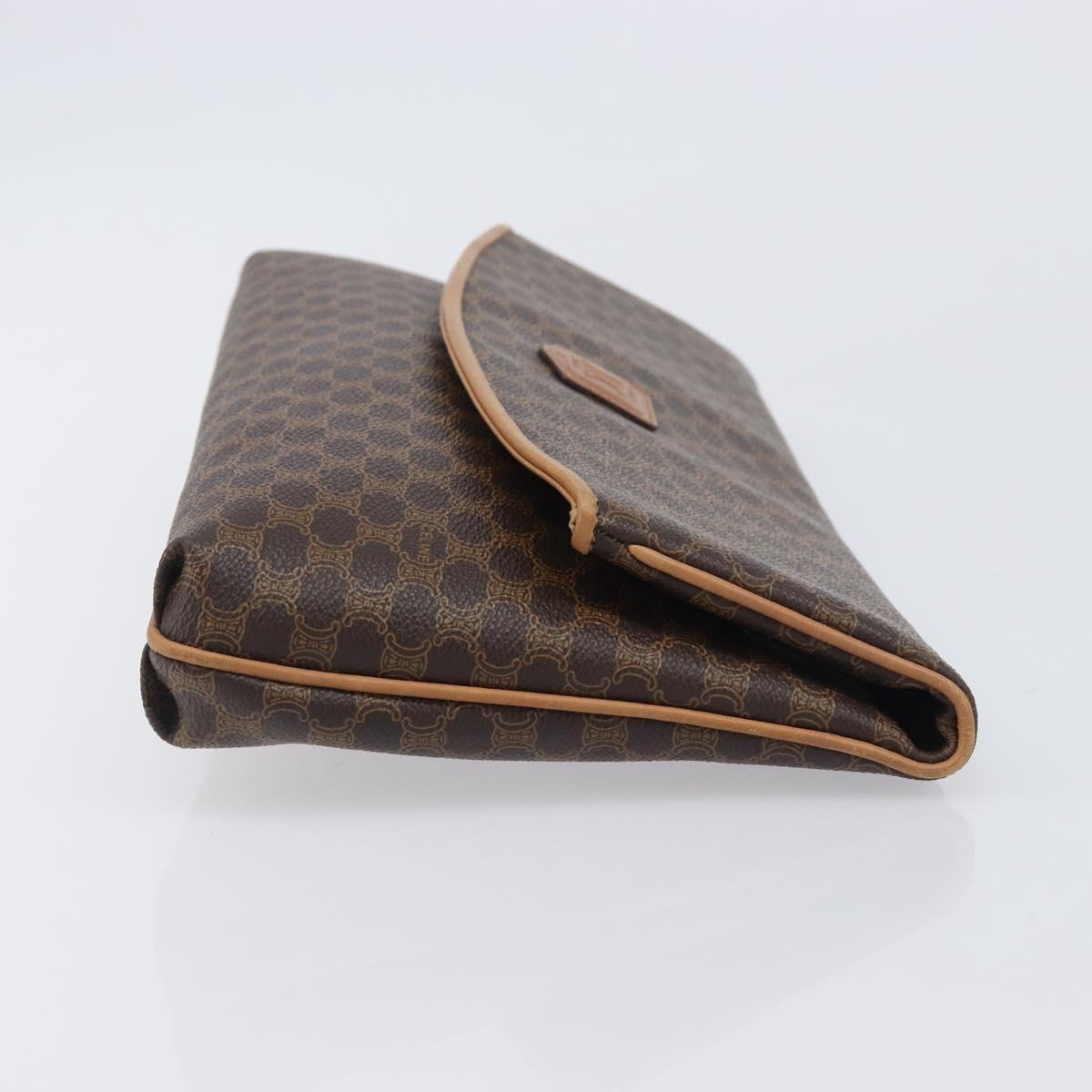 CELINE Macadam Canvas Clutch Bag PVC Leather Brown Gold Auth hk4208
