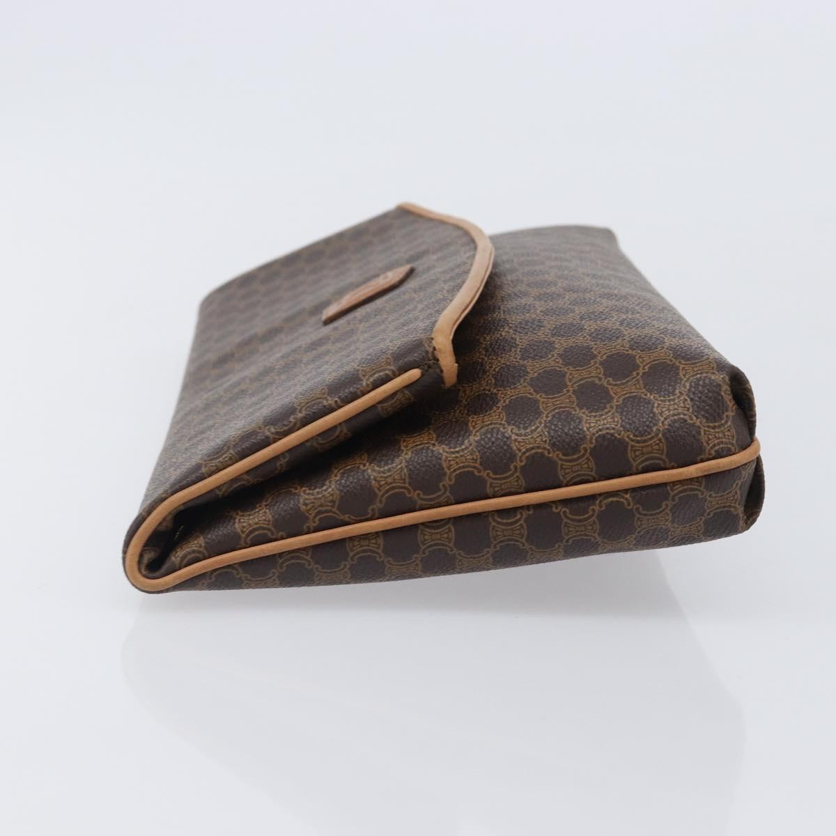 CELINE Macadam Canvas Clutch Bag PVC Leather Brown Gold Auth hk4208