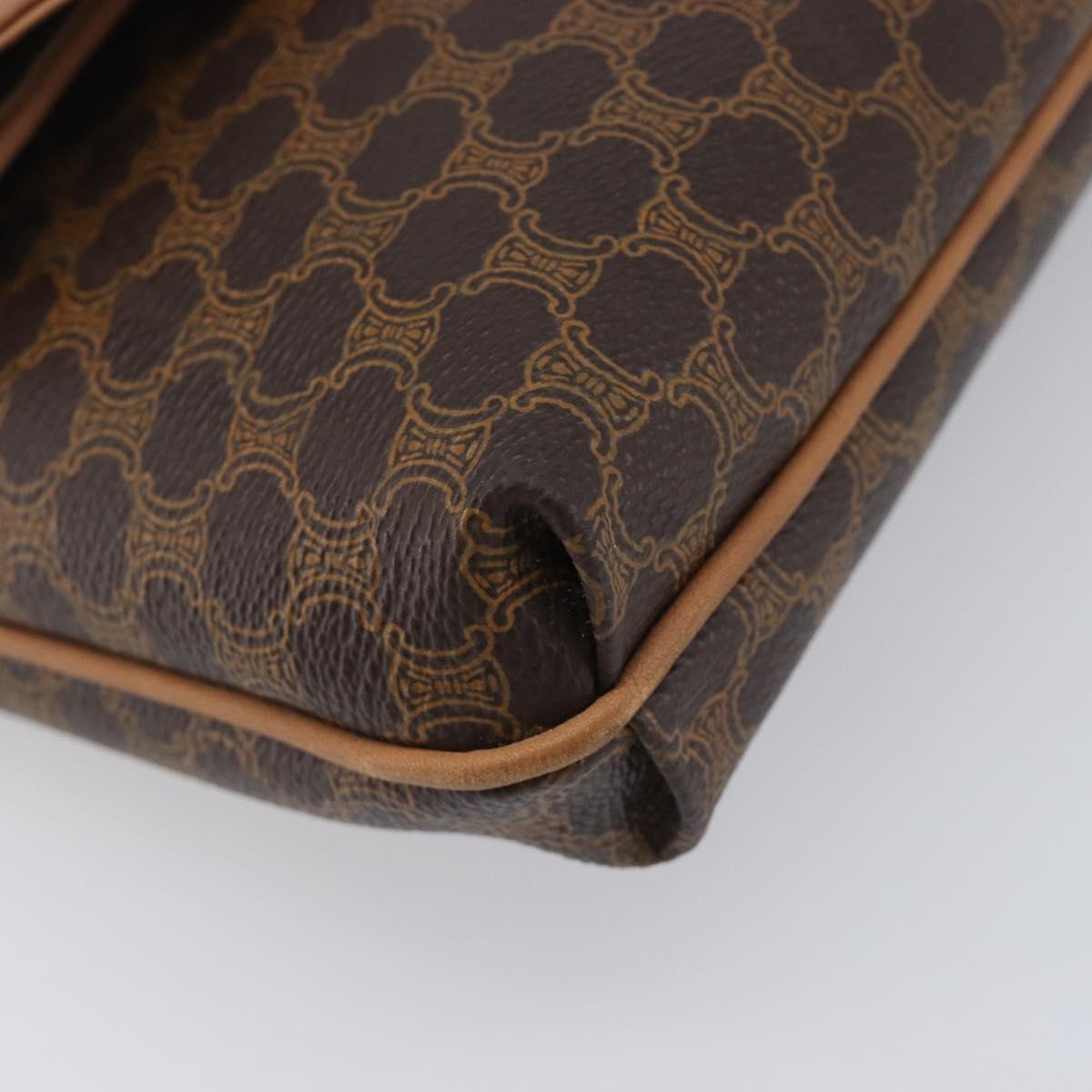 CELINE Macadam Canvas Clutch Bag PVC Leather Brown Gold Auth hk4208