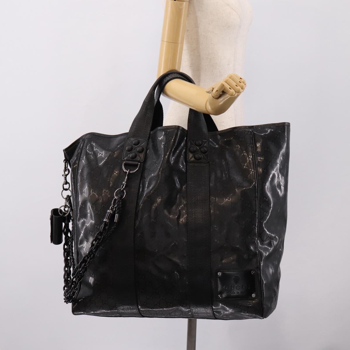 GUCCI GG Implementation Hand Bag PVC Leather Black Silver Auth hk4211A