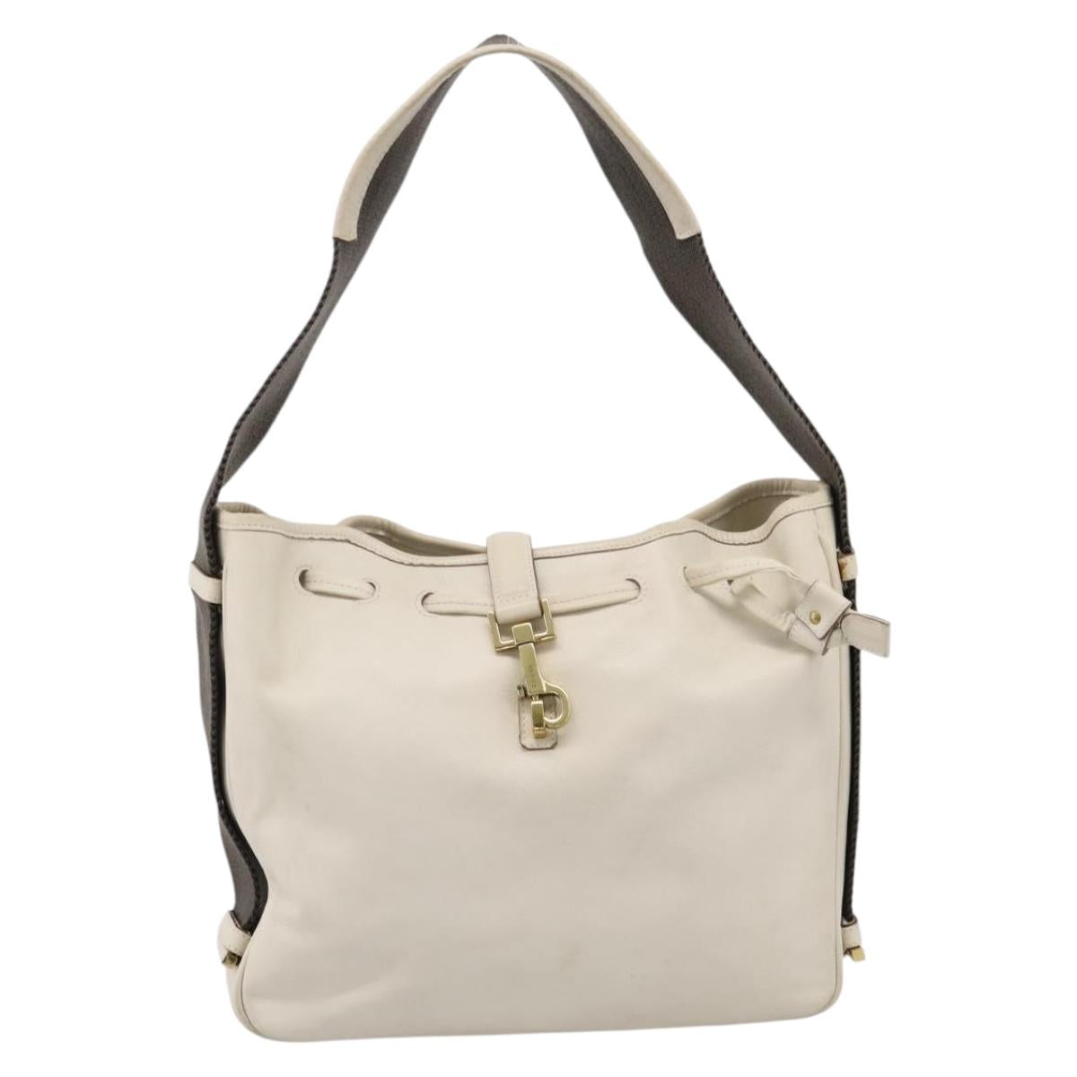 GUCCI Shoulder Bag Leather Beige Gold 92732 Auth hk4212