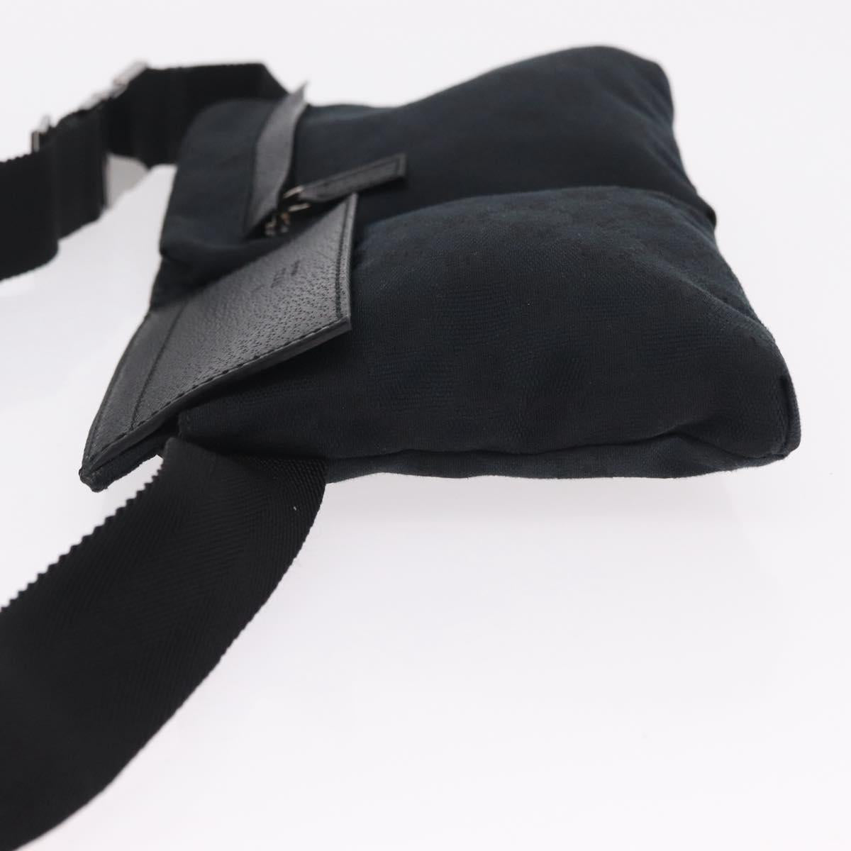 GUCCI GG Canvas Waist bag Black Silver 28566 Auth hk4213V
