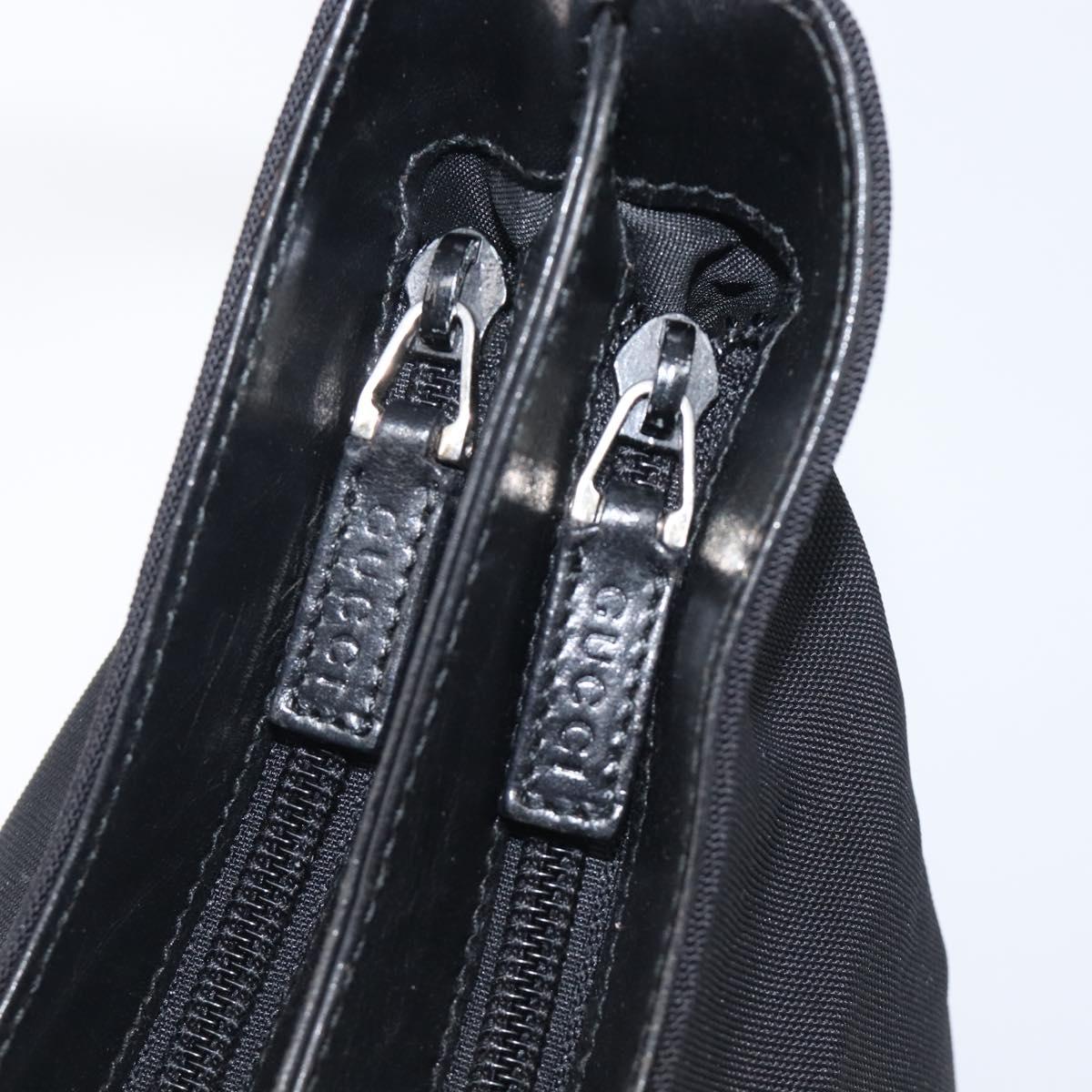 GUCCI Hand Bag Nylon Outlet Black Silver Auth hk4214