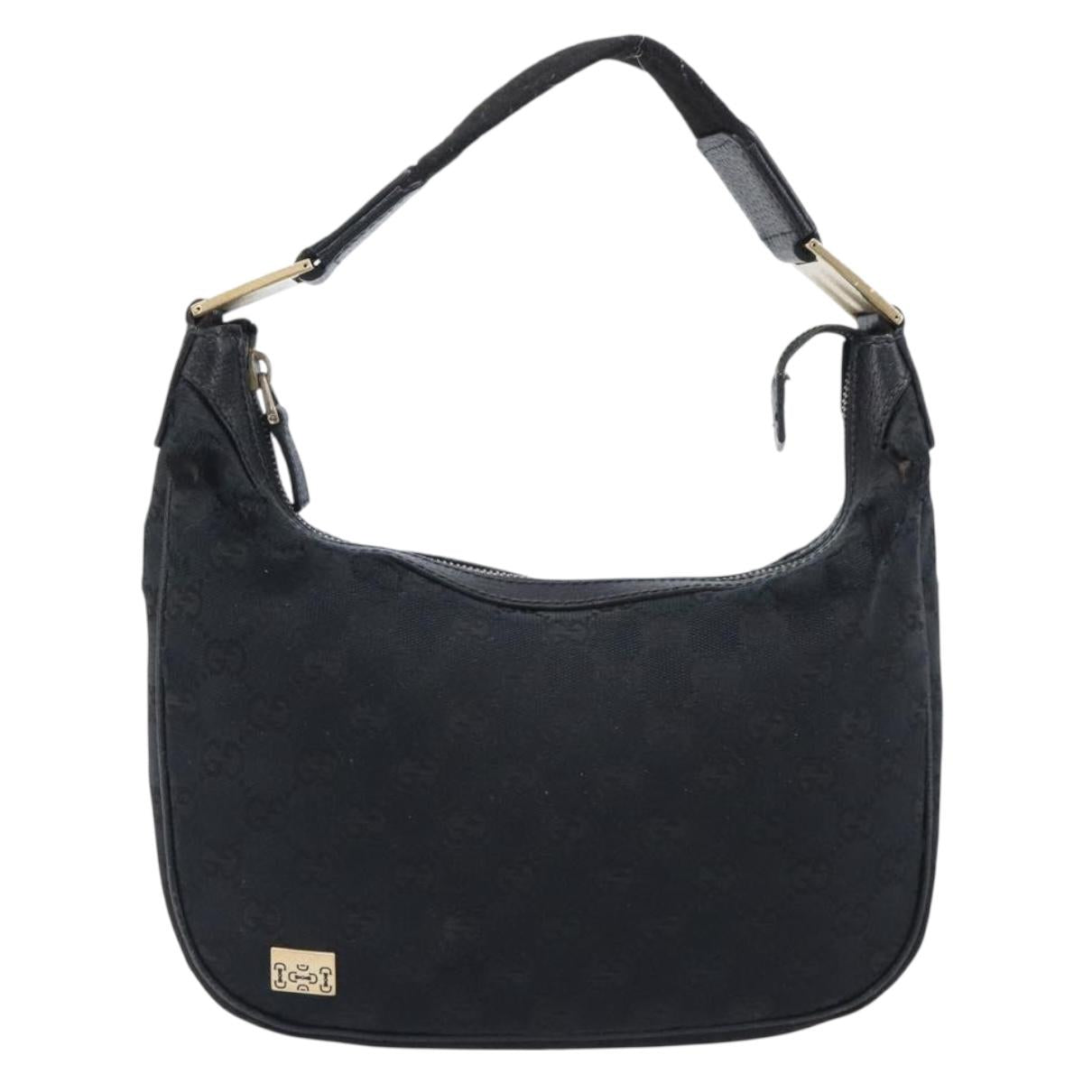GUCCI GG Canvas Hand Bag Black Gold 145811 Auth hk4216