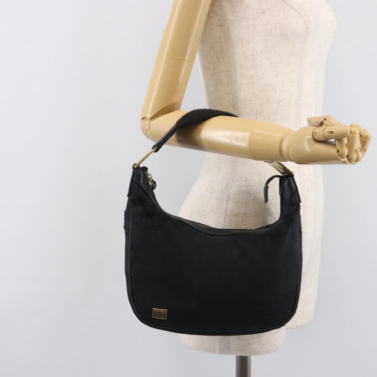 GUCCI GG Canvas Hand Bag Black Gold 145811 Auth hk4216