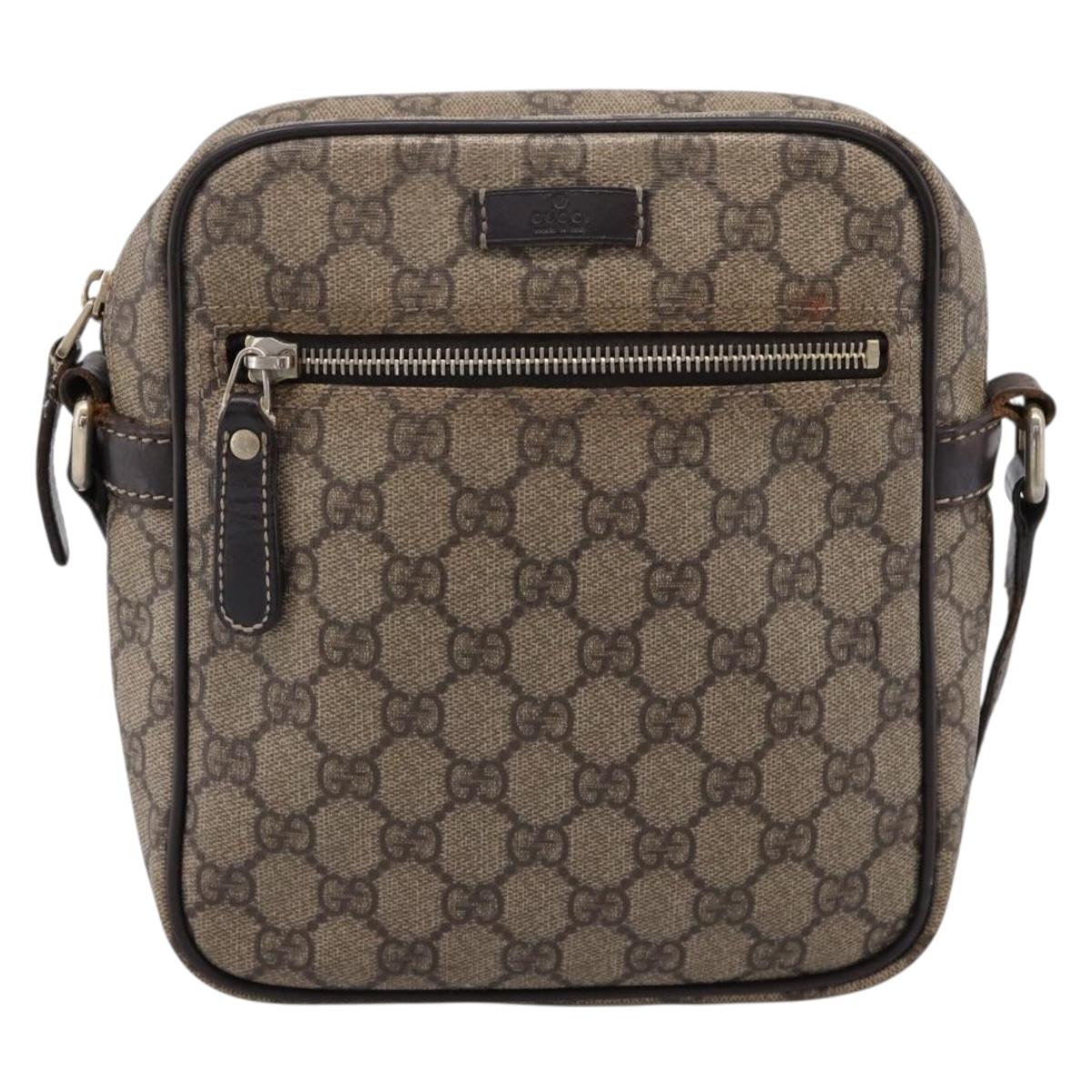 GUCCI GG Supreme Shoulder Bag PVC Beige Gold 233268 Auth hk4217