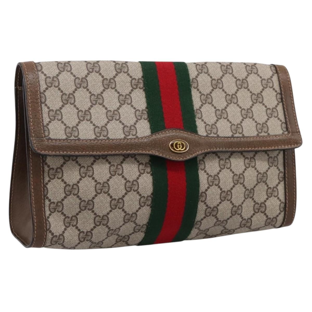GUCCI GG Supreme Web Sherry Line Bag PVC Beige Red 41 014 3087 30 Auth hk4218