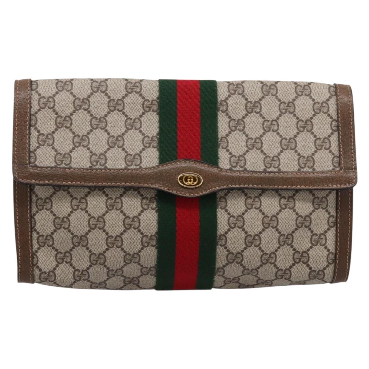 GUCCI GG Supreme Web Sherry Line Bag PVC Beige Red 41 014 3087 30 Auth hk4218