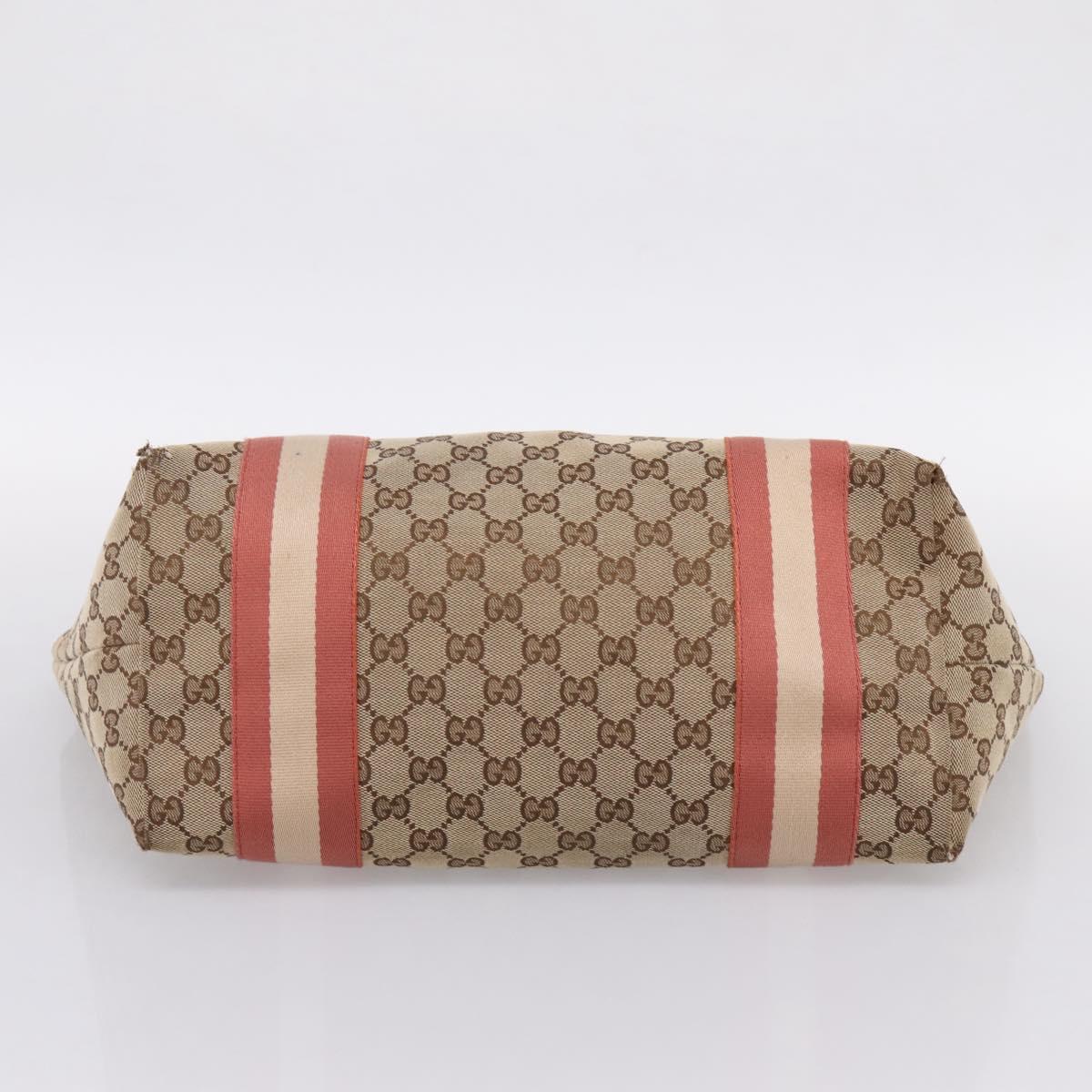 GUCCI GG Canvas Tote Bag Beige Gold 211976 Auth hk4219