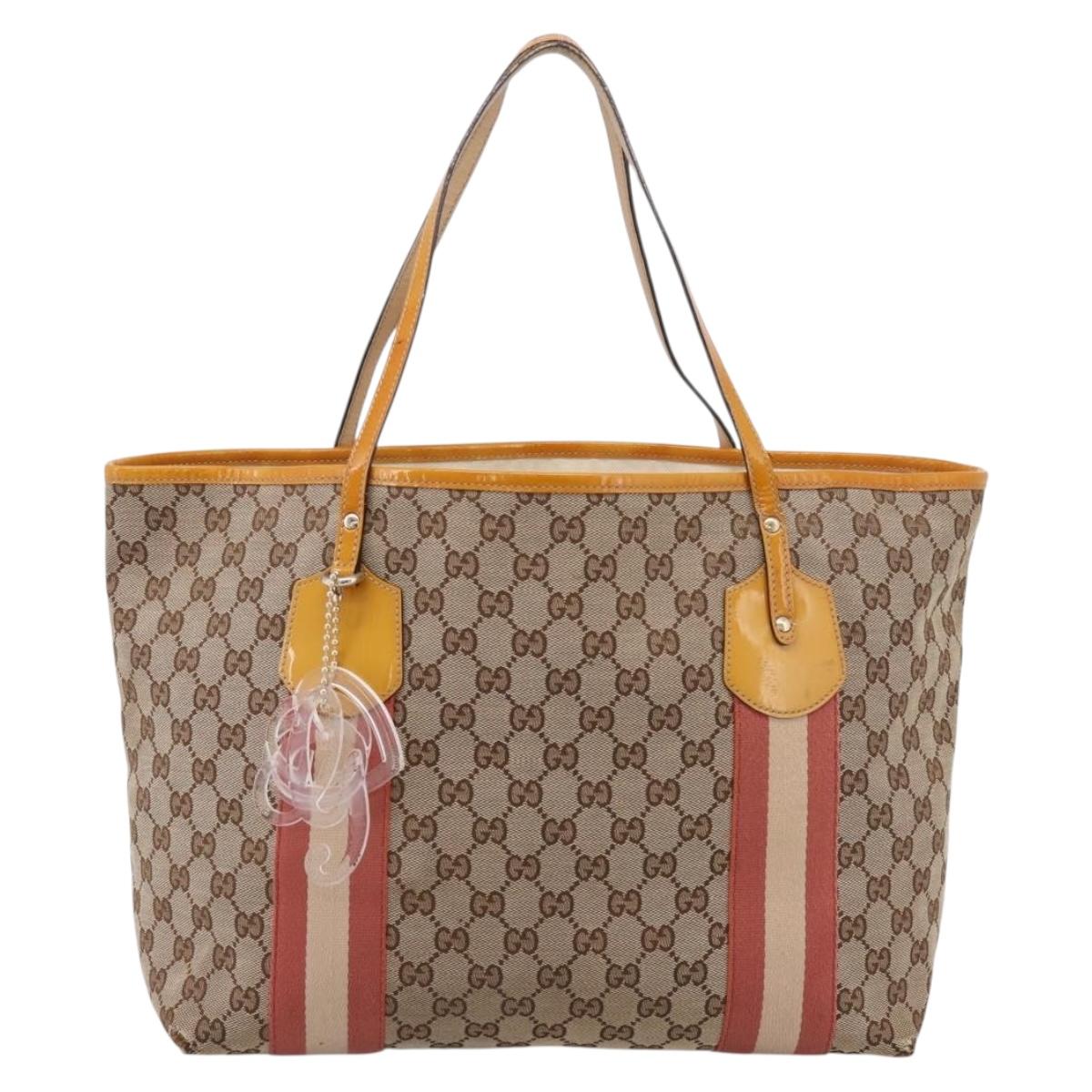 GUCCI GG Canvas Tote Bag Beige Gold 211976 Auth hk4219