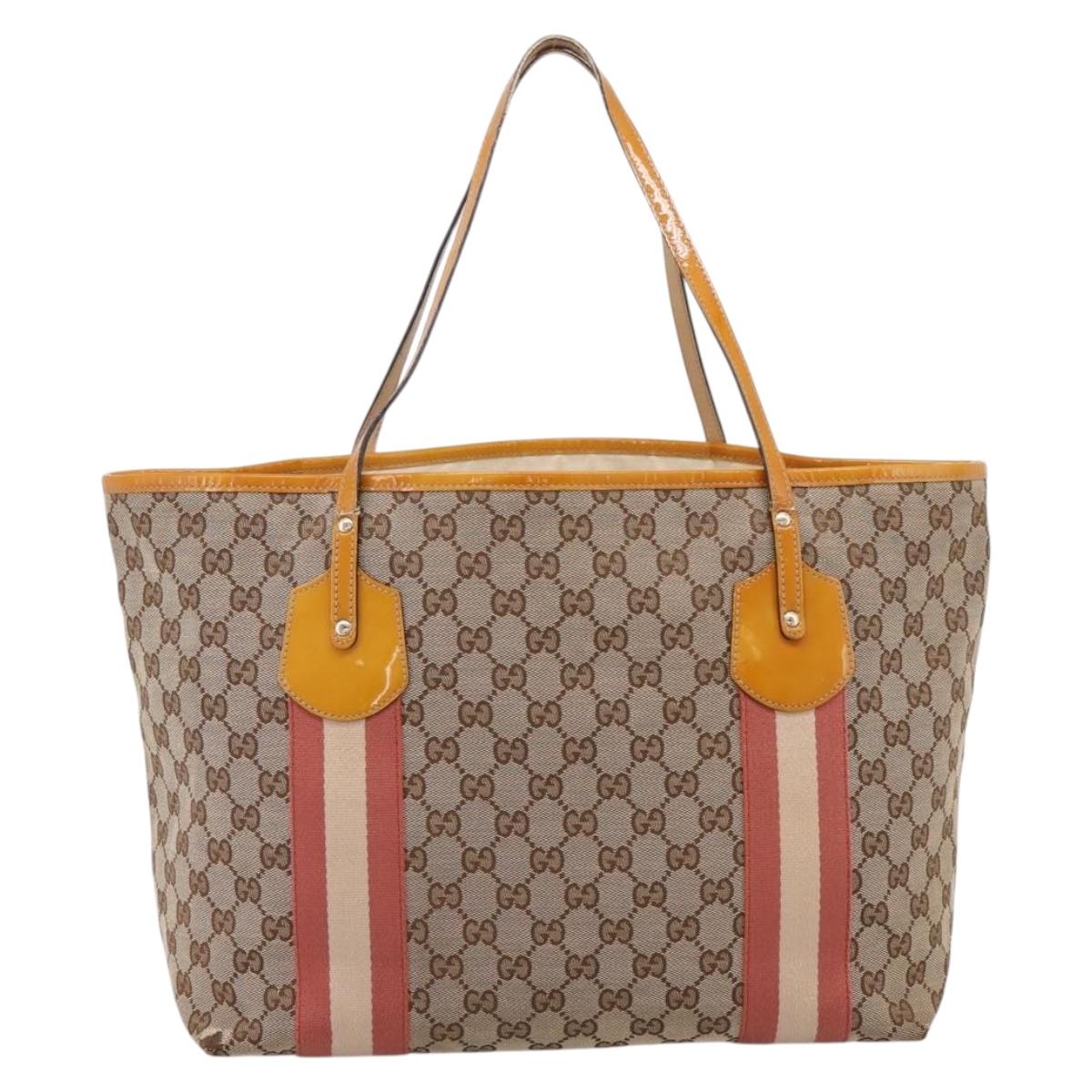 GUCCI GG Canvas Tote Bag Beige Gold 211976 Auth hk4219