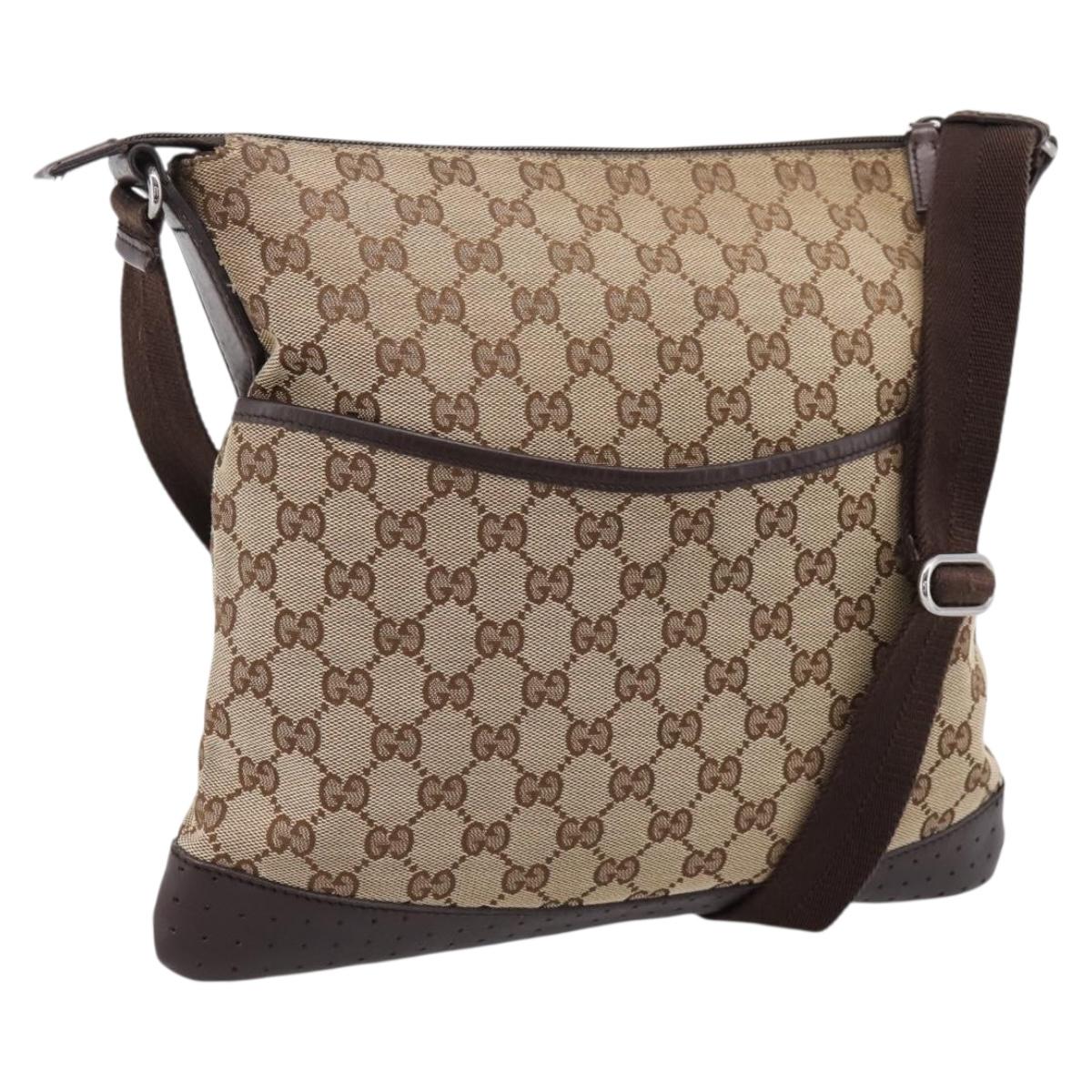 GUCCI GG Canvas Shoulder Bag Beige Silver 145857 Auth hk4220