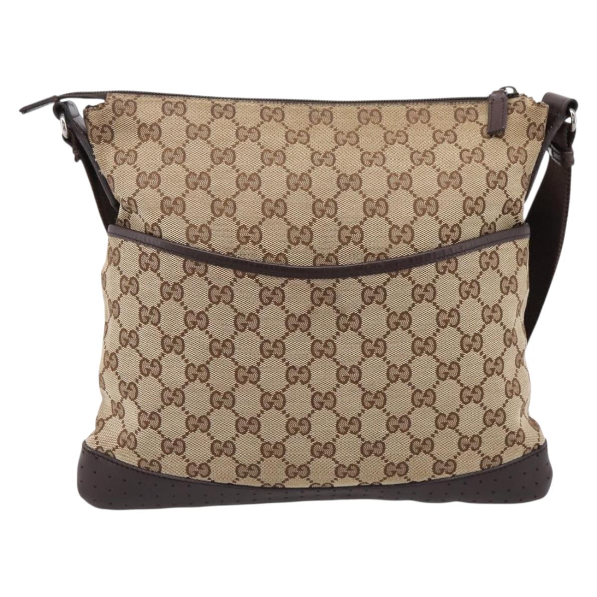 GUCCI GG Canvas Shoulder Bag Beige Silver 145857 Auth hk4220