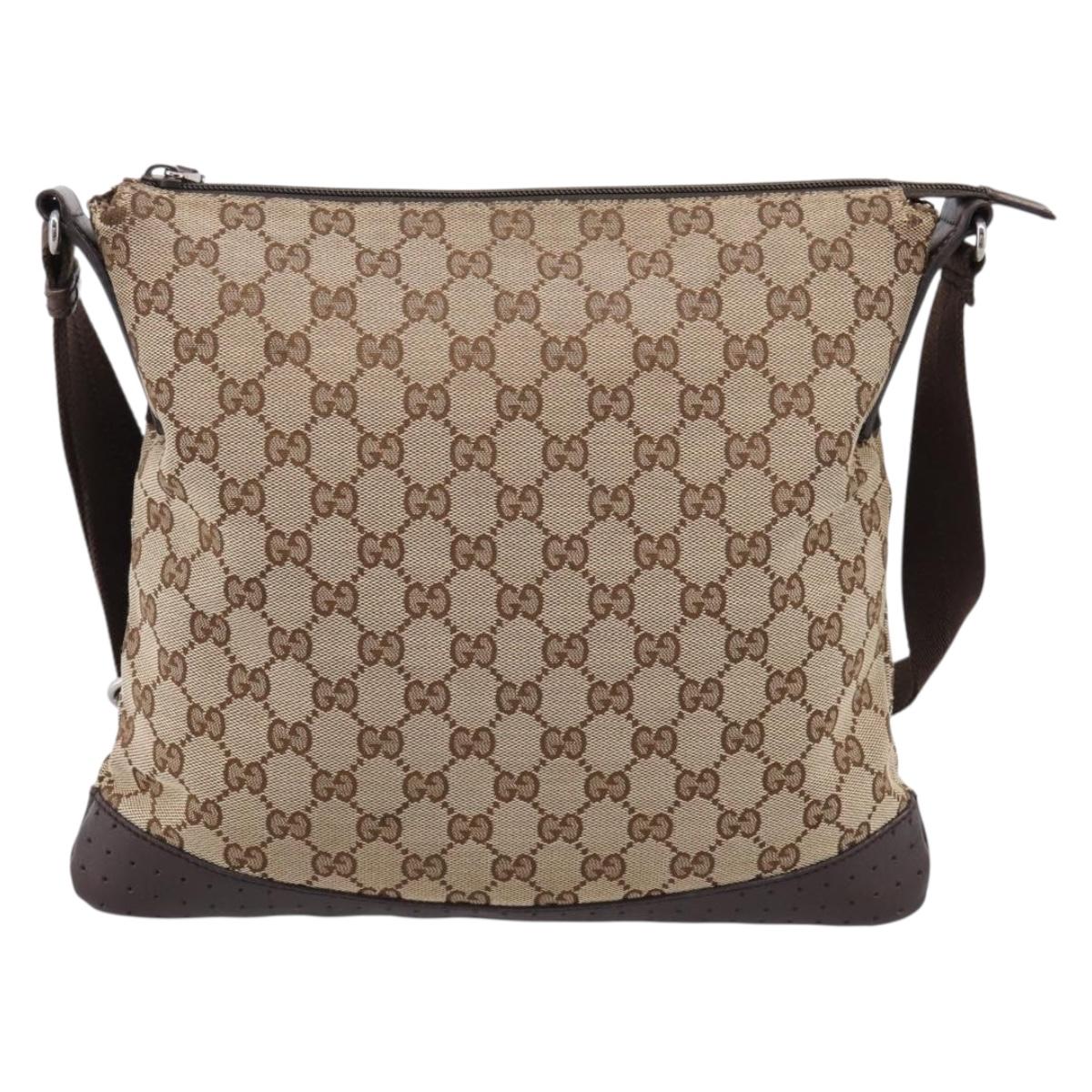 GUCCI GG Canvas Shoulder Bag Beige Silver 145857 Auth hk4220