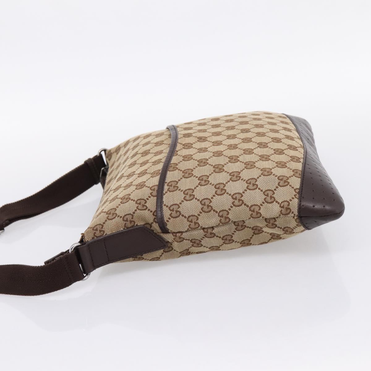 GUCCI GG Canvas Shoulder Bag Beige Silver 145857 Auth hk4220