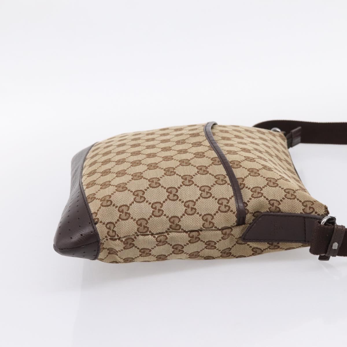 GUCCI GG Canvas Shoulder Bag Beige Silver 145857 Auth hk4220