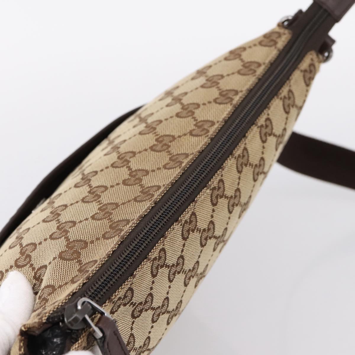 GUCCI GG Canvas Shoulder Bag Beige Silver 145857 Auth hk4220
