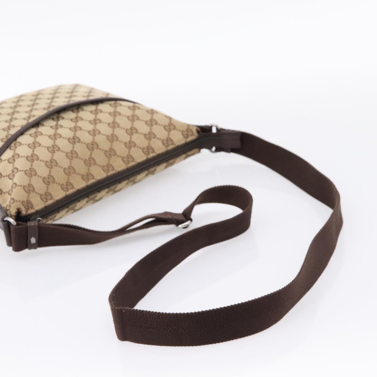 GUCCI GG Canvas Shoulder Bag Beige Silver 145857 Auth hk4220
