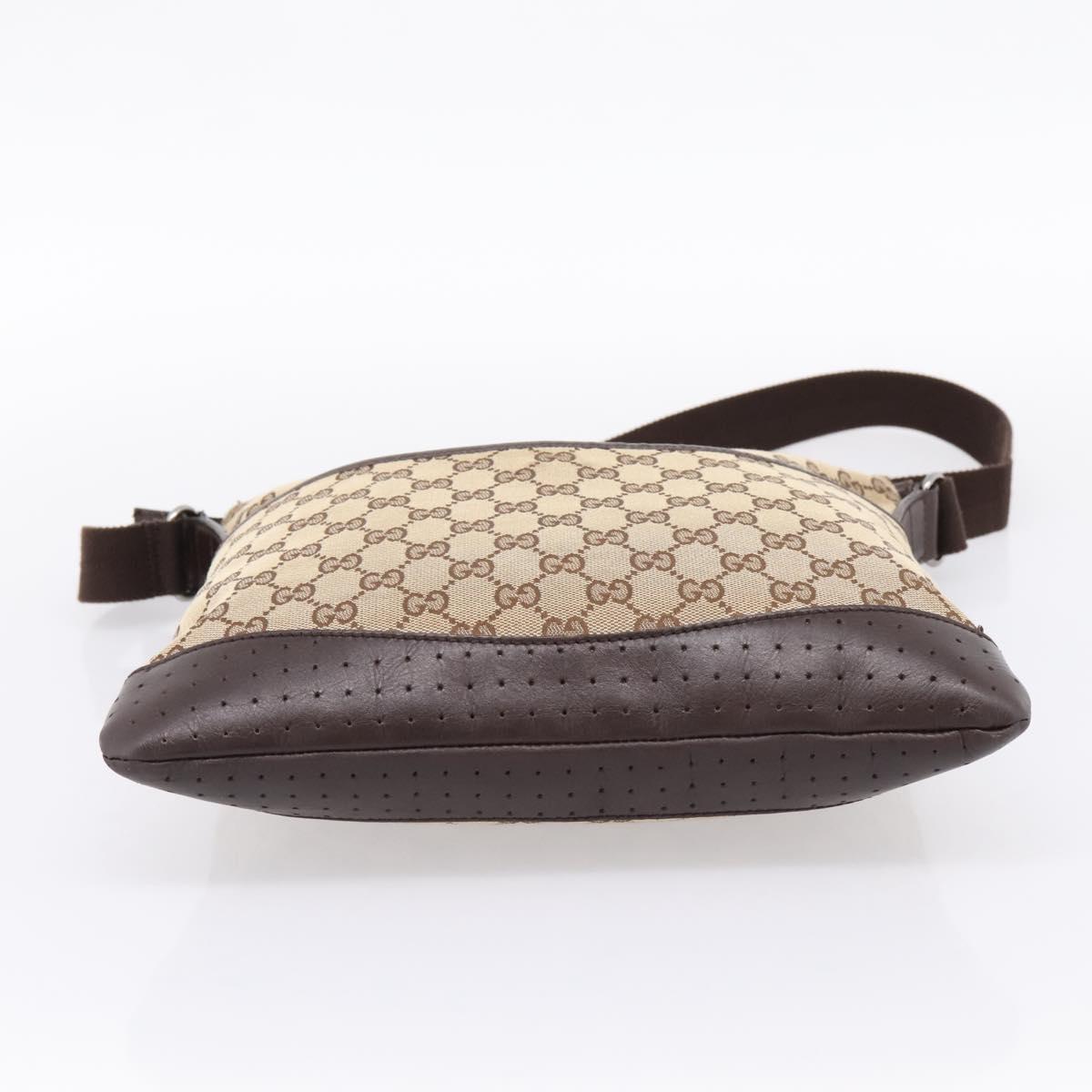 GUCCI GG Canvas Shoulder Bag Beige Silver 145857 Auth hk4220
