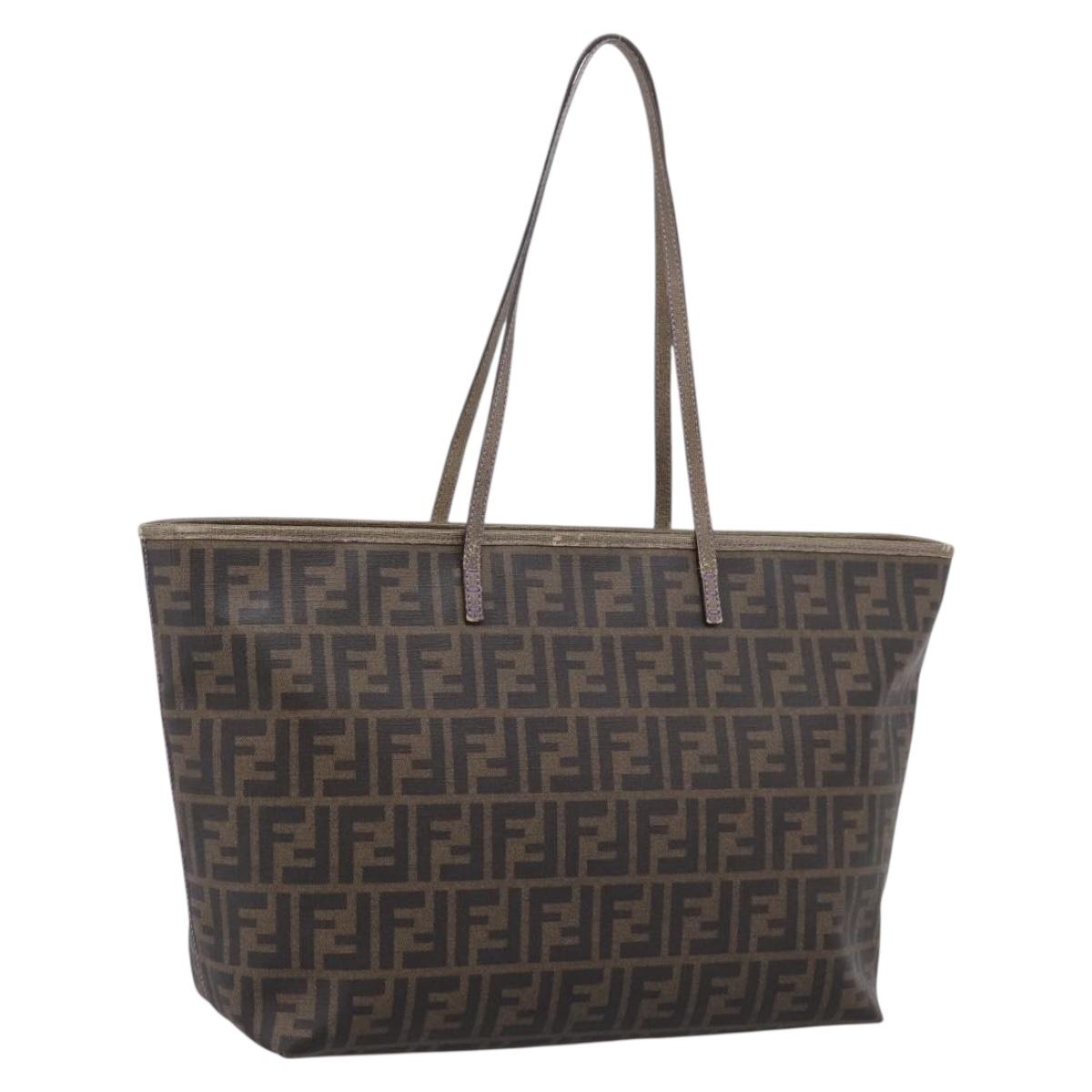 FENDI Zucca Canvas Tote Bag PVC Black Brown 8BH185 Auth hk4222A