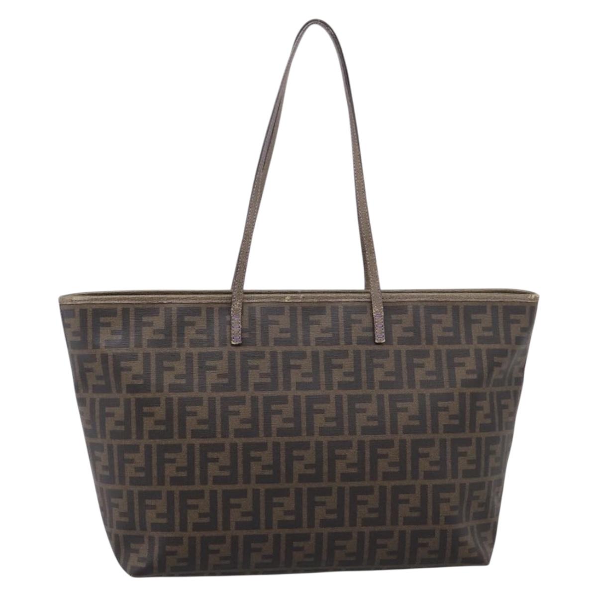 FENDI Zucca Canvas Tote Bag PVC Black Brown 8BH185 Auth hk4222A