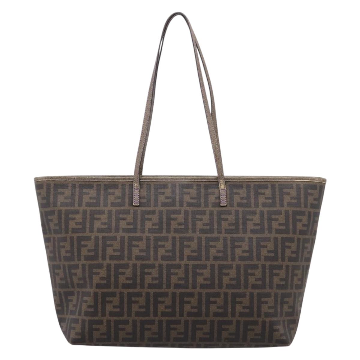 FENDI Zucca Canvas Tote Bag PVC Black Brown 8BH185 Auth hk4222A